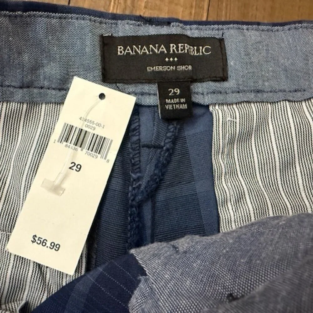 Banana Republic Emerson Shorts Blue Plaid Straight Fit Men's Size 29